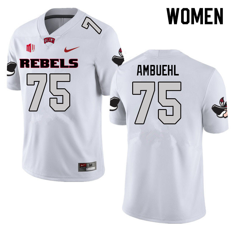 Women #75 Anton Ambuehl UNLV Rebels College Football Jerseys Sale-White